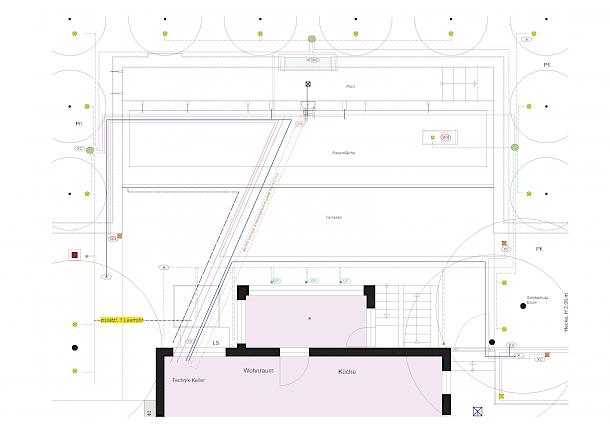 Technik in der Gartenarchitektur: Prinzip eines Leitungsplans für Licht, Entwässerung und Wassertechnik
