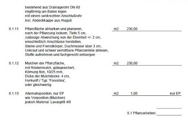 LV-Positionen für kostensicher kalkulierbare Pflanzarbeiten